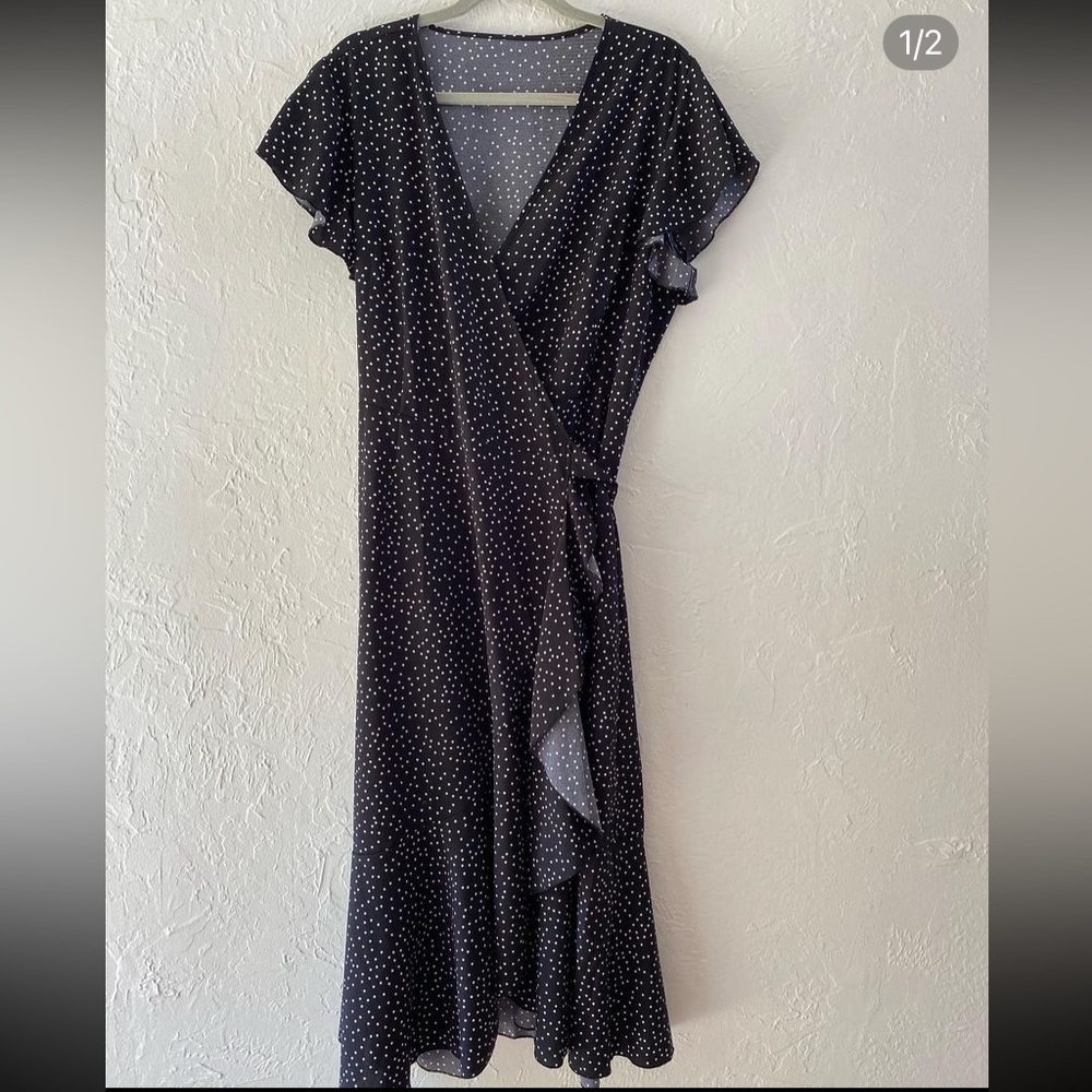 Shein Black Polka Dot A-line Wrap Dress